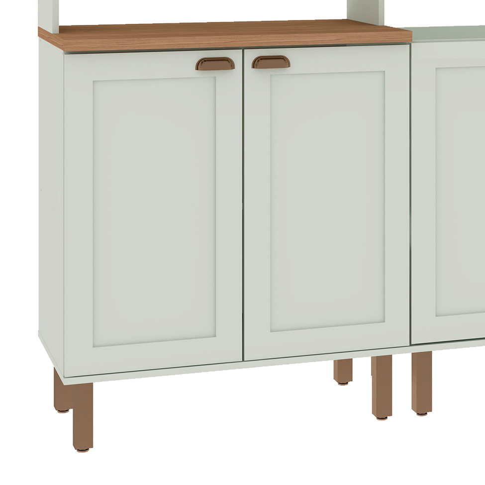 Cozinha Compacta Iluminata Ester com Vidro 12 Portas 3 Gavetas Verde Mint e Ébano