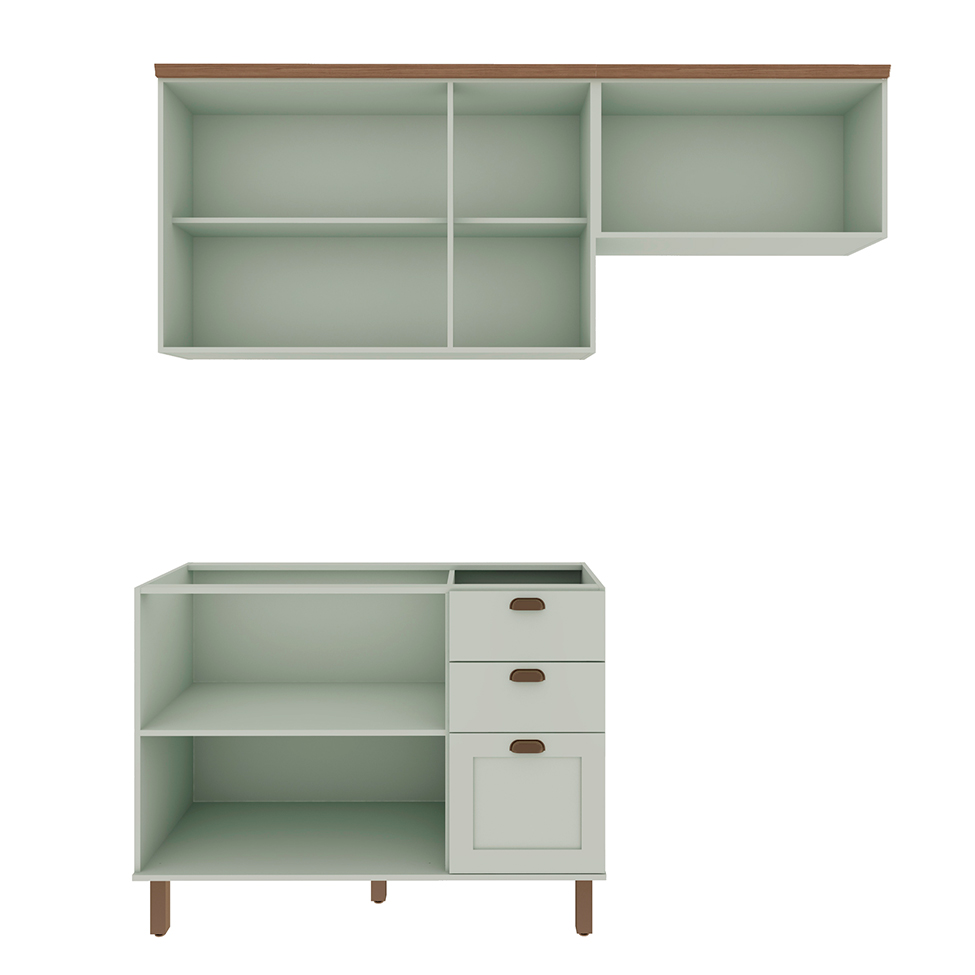 Cozinha Compacta Iluminata Flora 6 Portas 3 Gavetas Verde Mint e Ébano