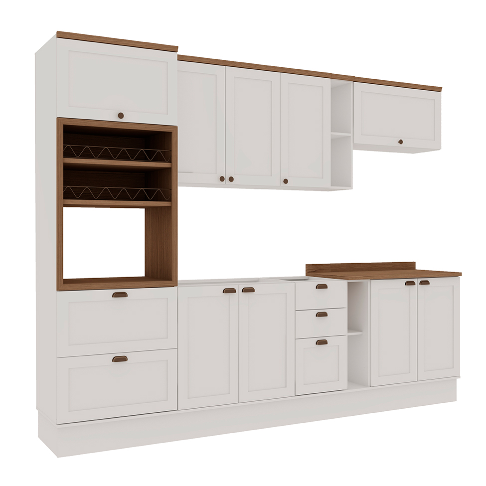 Cozinha Compacta Iluminata Iris 10 Portas 4 Gavetas Branca e Ébano