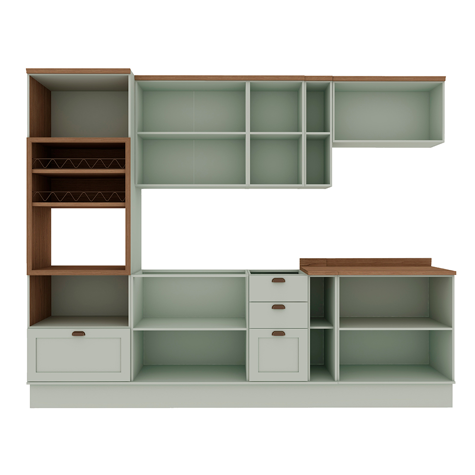 Cozinha Compacta Iluminata Iris 10 Portas 4 Gavetas Verde Mint e Ébano