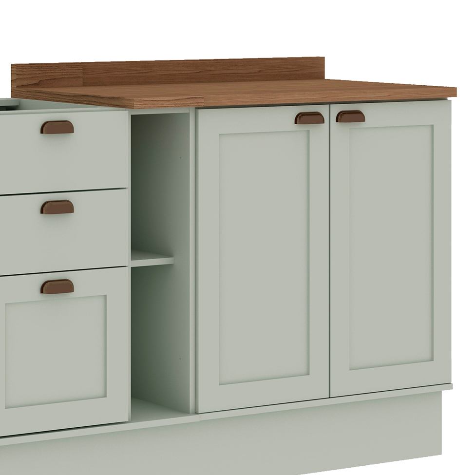 Cozinha Compacta Iluminata Iris 10 Portas 4 Gavetas Verde Mint e Ébano