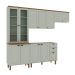 Cozinha Compacta Iluminata com Vidro 10 Portas 3 Gavetas Verde Mint e Ébano