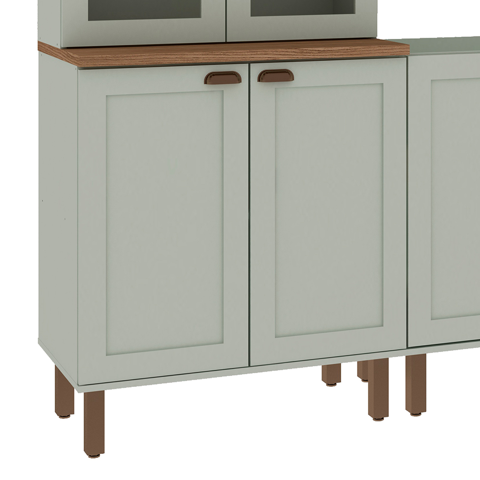 Cozinha Compacta Iluminata com Vidro 10 Portas 3 Gavetas Verde Mint e Ébano
