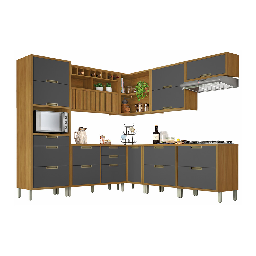 Cozinha Compacta Imperatriz 10 Portas 9 Gavetas Freijó e Grafite