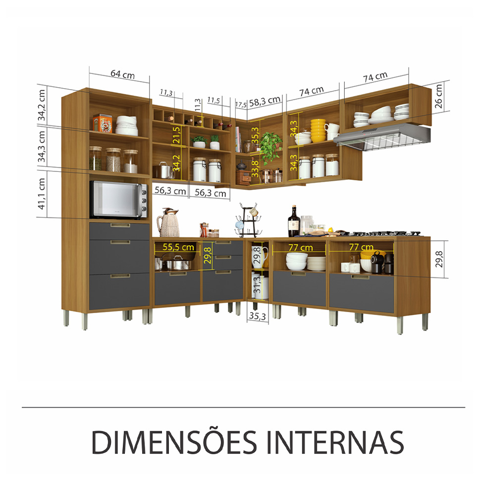 Cozinha Compacta Imperatriz 10 Portas 9 Gavetas Freijó e Grafite