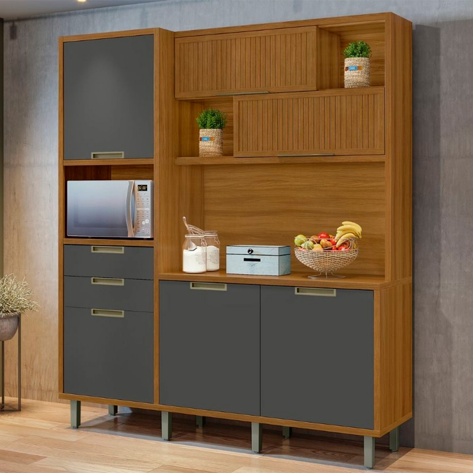 Cozinha Compacta Imperatriz 100% MDF 6 portas 2 Gavetas Freijó e Grafite