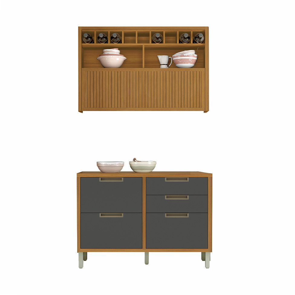 Cozinha Compacta Imperatriz 2 Portas 4 Gavetas Freijó e Grafite