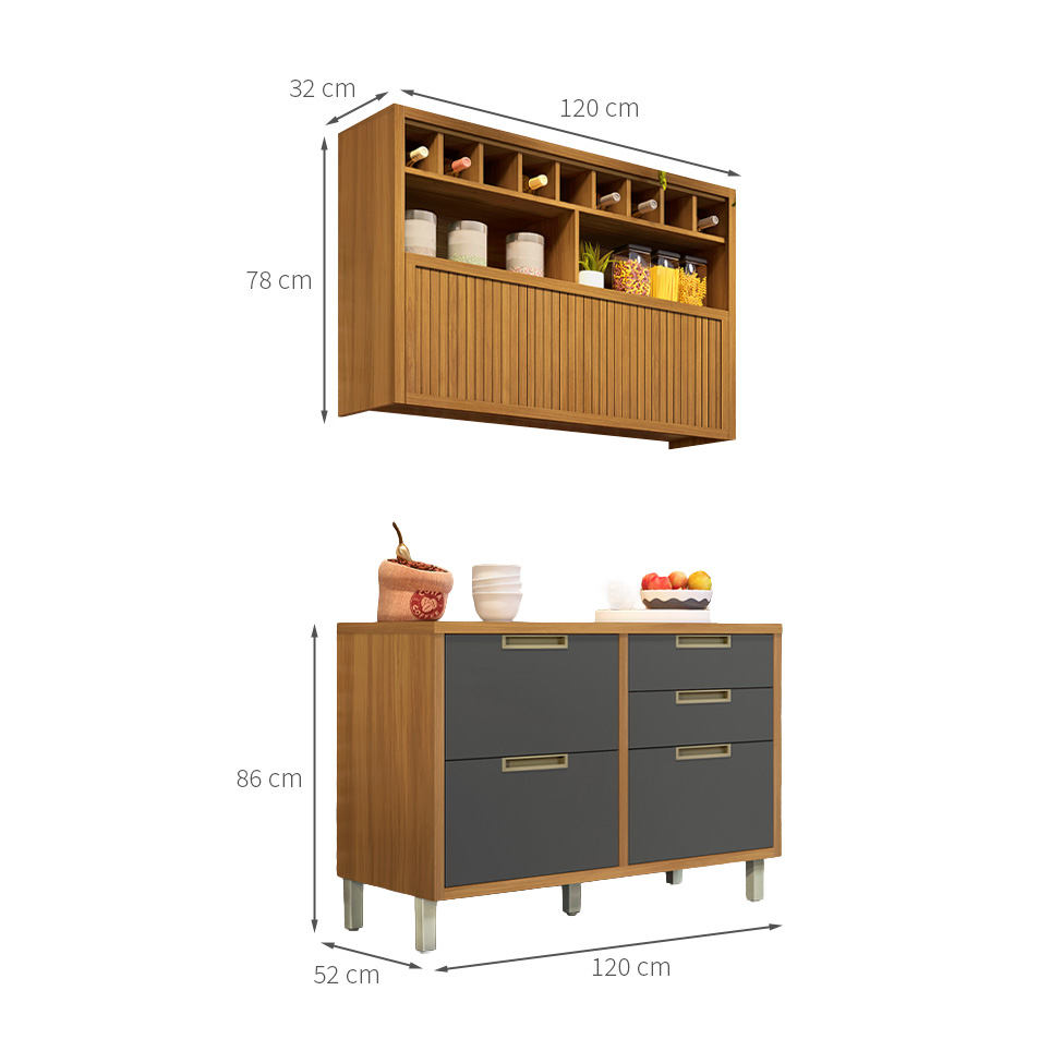 Cozinha Compacta Imperatriz 2 Portas 4 Gavetas Freijó e Grafite