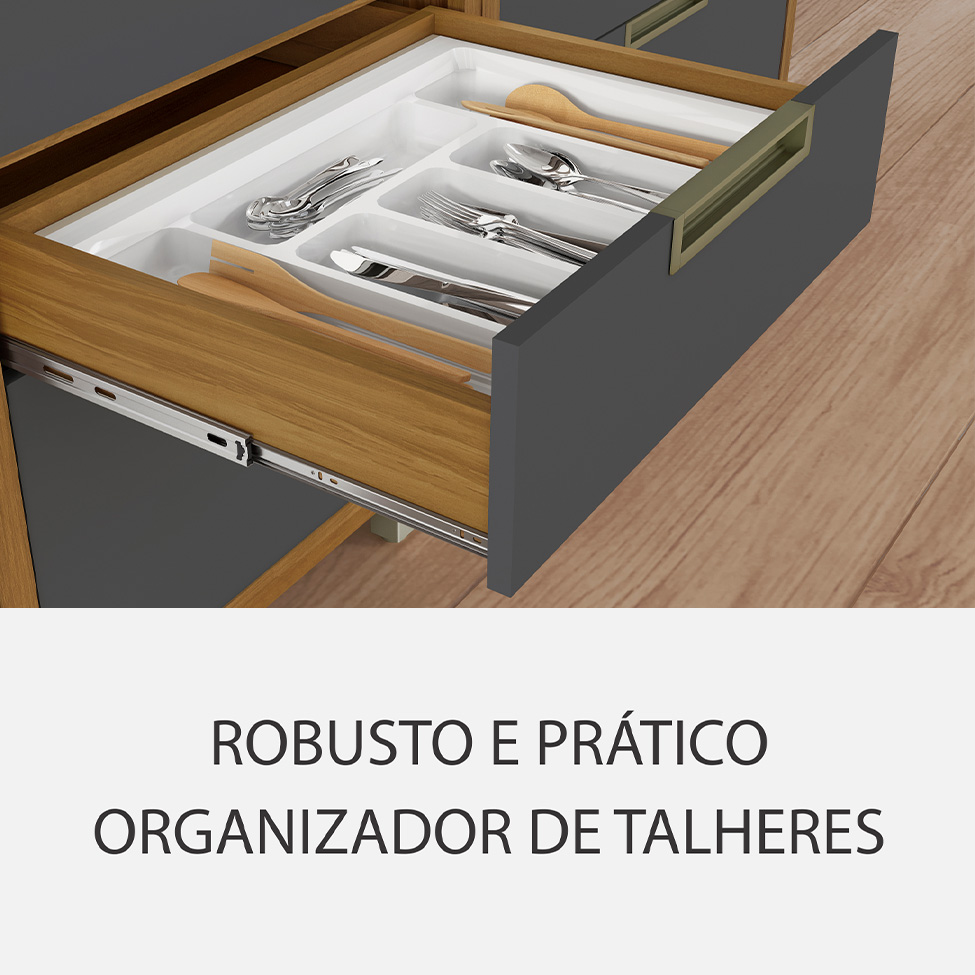 Cozinha Compacta Imperatriz 2 Portas 4 Gavetas Freijó e Grafite