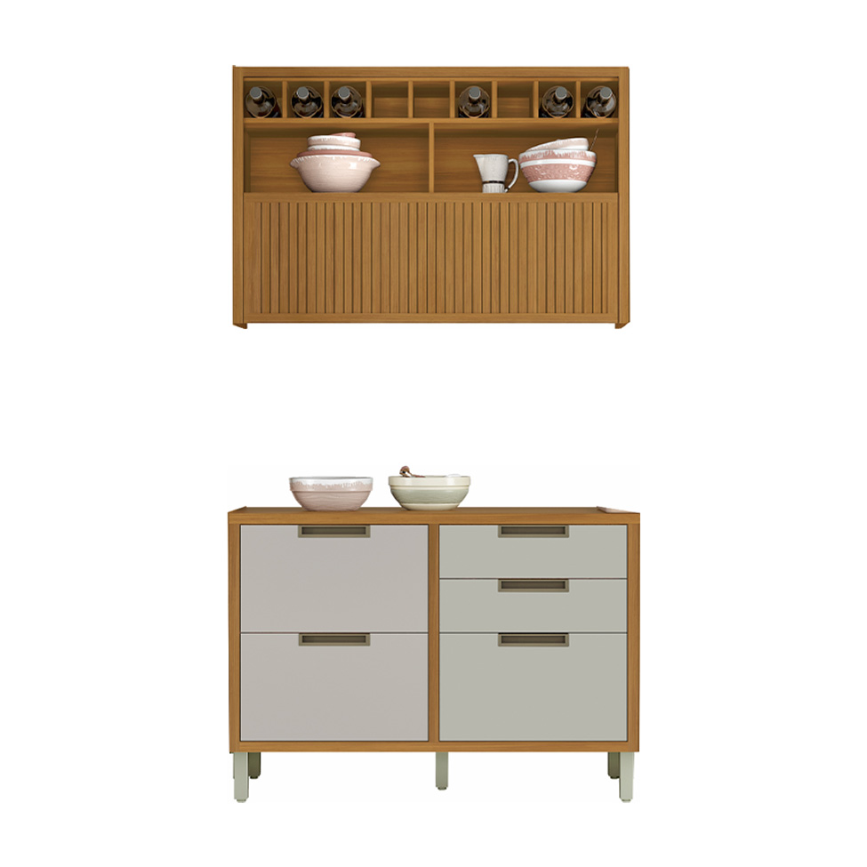 Cozinha Compacta Imperatriz 2 Portas 4 Gavetas Freijó e Off White