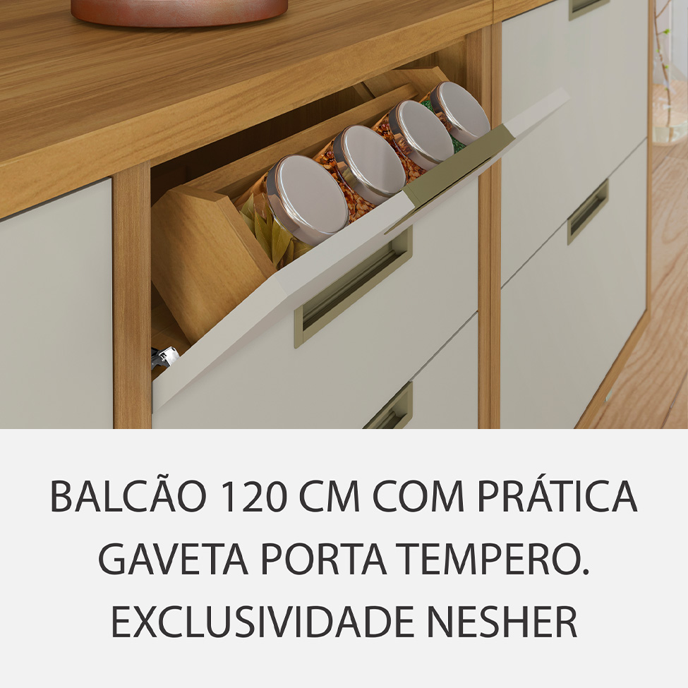 Cozinha Compacta Imperatriz 2 Portas 4 Gavetas Freijó e Off White