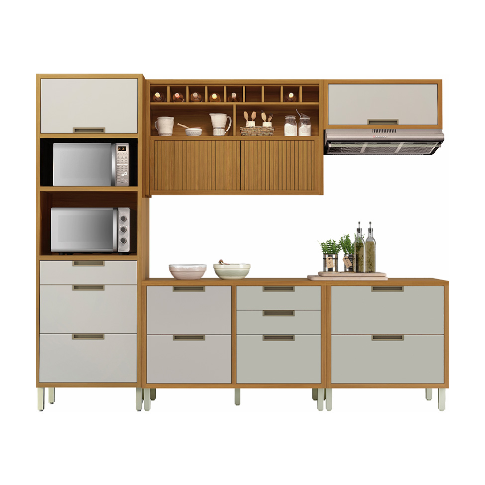 Cozinha Compacta Imperatriz 4 Portas 8 Gavetas Freijó e Off White