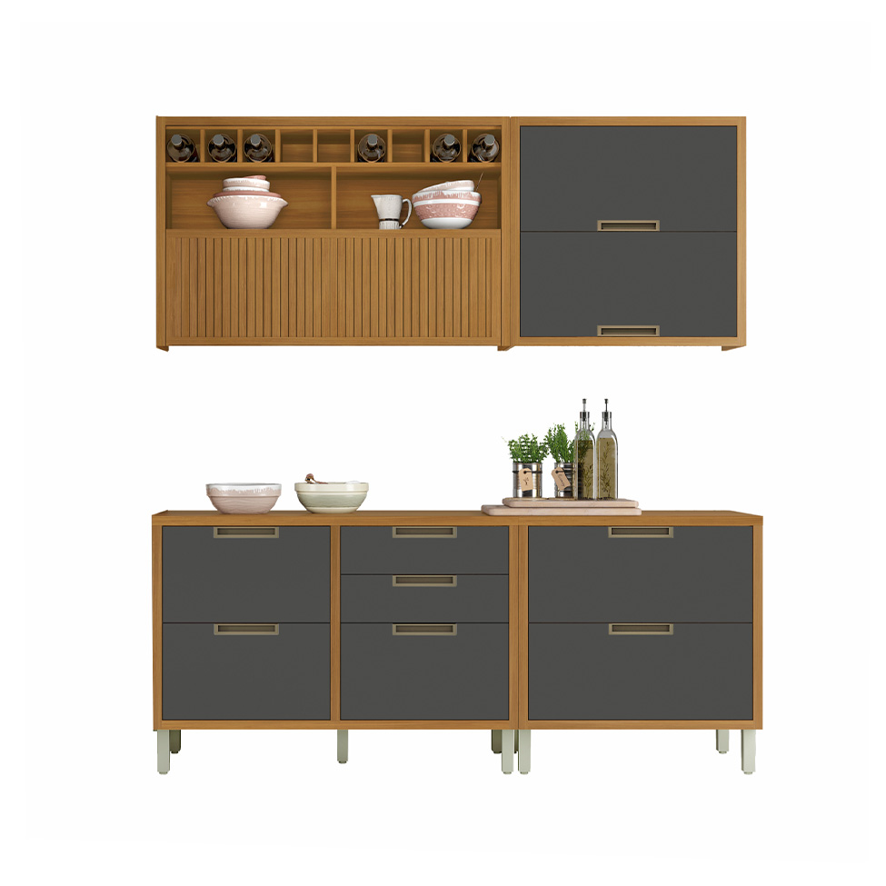 Cozinha Compacta Imperatriz 5 Portas 5 Gavetas Freijó e Off White