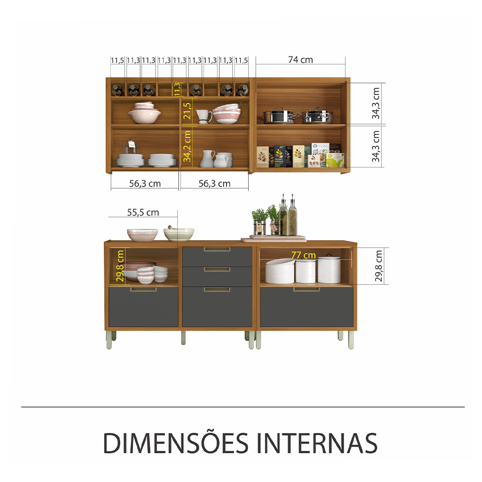 Cozinha Compacta Imperatriz 5 Portas 5 Gavetas Freijó e Off White
