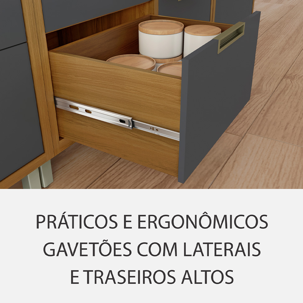 Cozinha Compacta Imperatriz 5 Portas 5 Gavetas Freijó e Off White