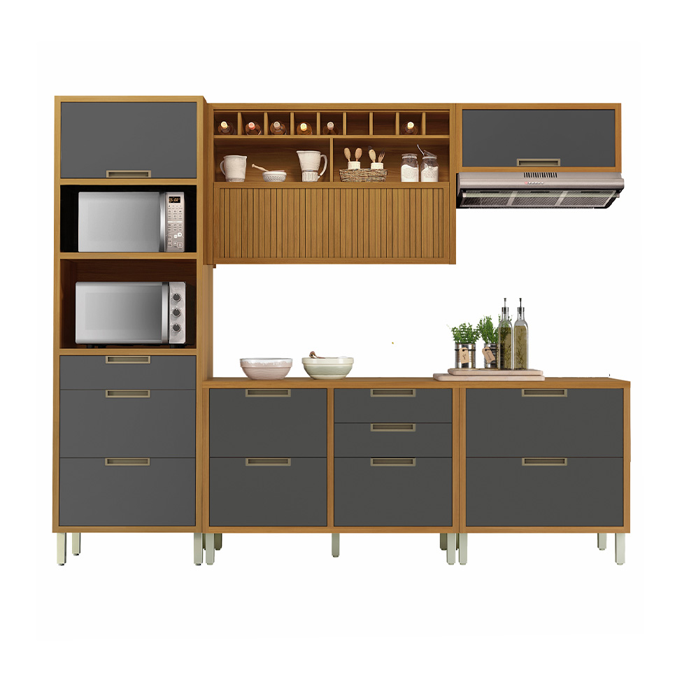 Cozinha Compacta Imperatriz 5 Portas 8 Gavetas Freijó e Off White