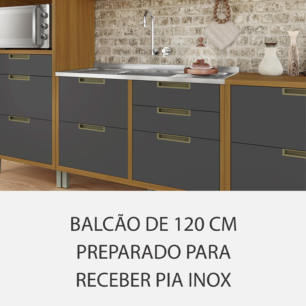 Cozinha Compacta Imperatriz 5 Portas 8 Gavetas Freijó e Off White