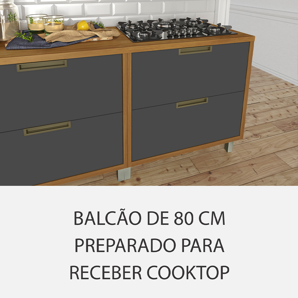 Cozinha Compacta Imperatriz 5 Portas 8 Gavetas Freijó e Off White