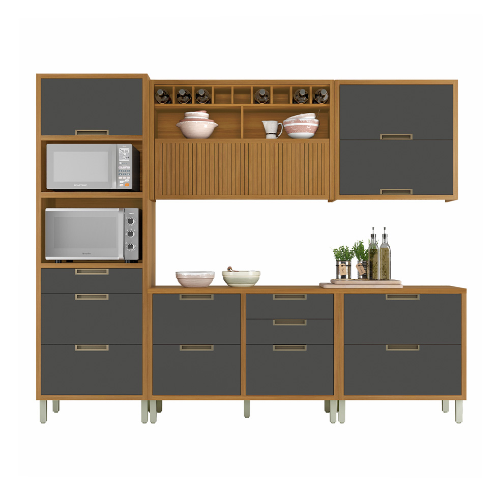 Cozinha Compacta Imperatriz 6 Portas 8 Gavetas Freijó e Grafite