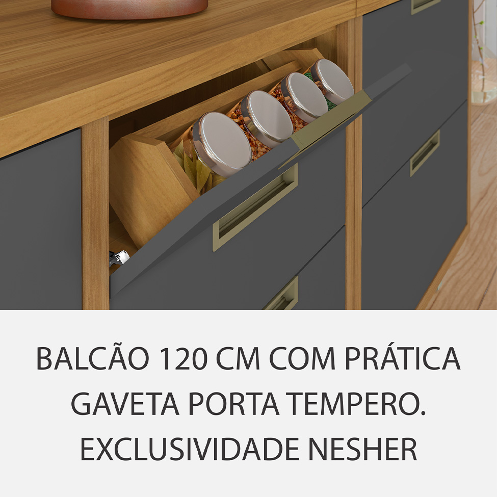 Cozinha Compacta Imperatriz 6 Portas 8 Gavetas Freijó e Grafite