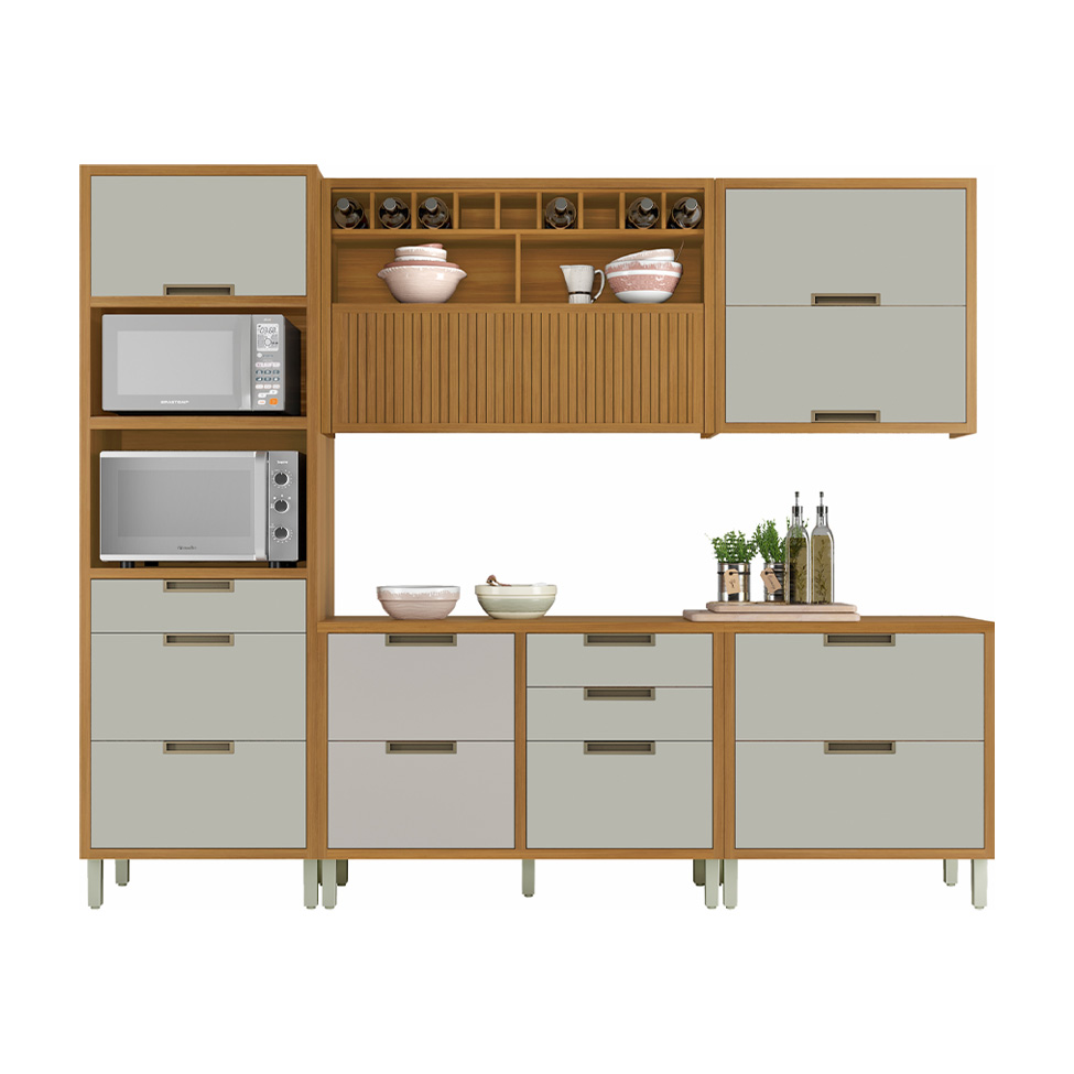 Cozinha Compacta Imperatriz 6 Portas 8 Gavetas Freijó e Off White