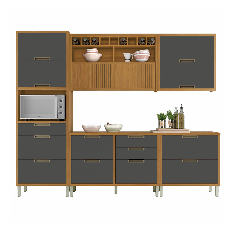 Cozinha Compacta Imperatriz 7 Portas 8 Gavetas Freijó e Grafite