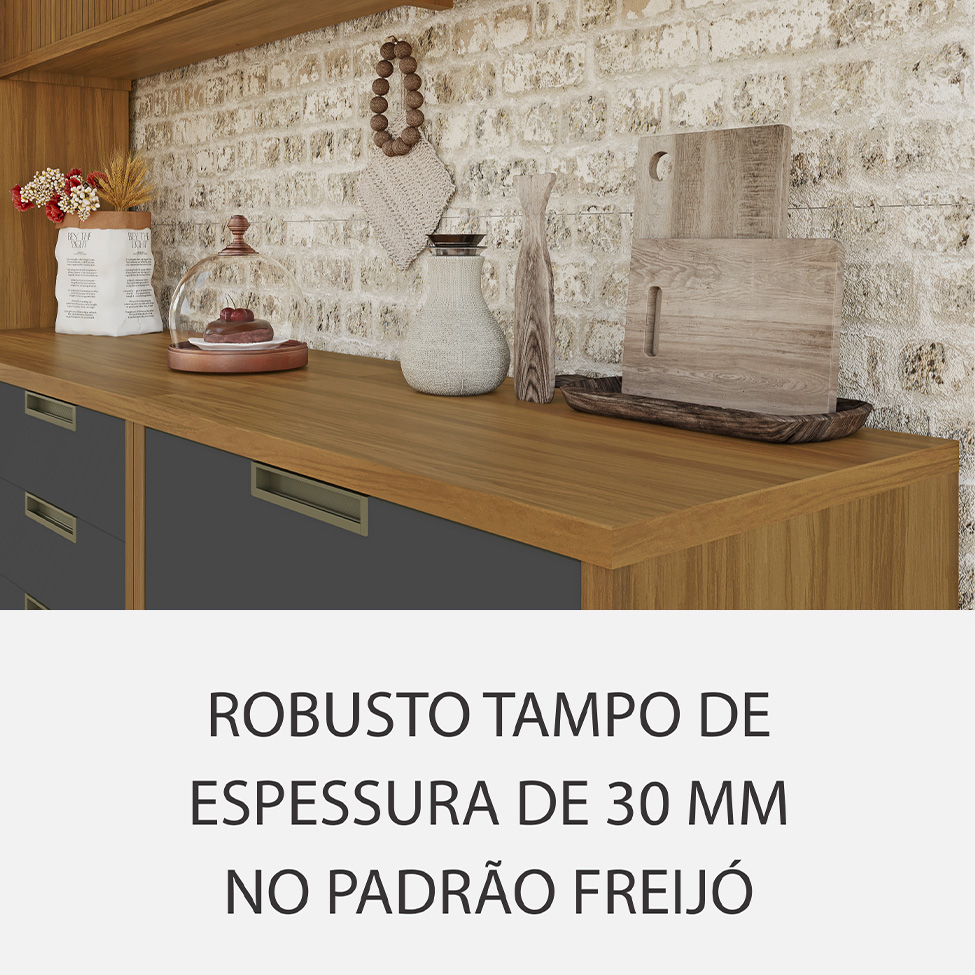 Cozinha Compacta Imperatriz 7 Portas 8 Gavetas Freijó e Grafite