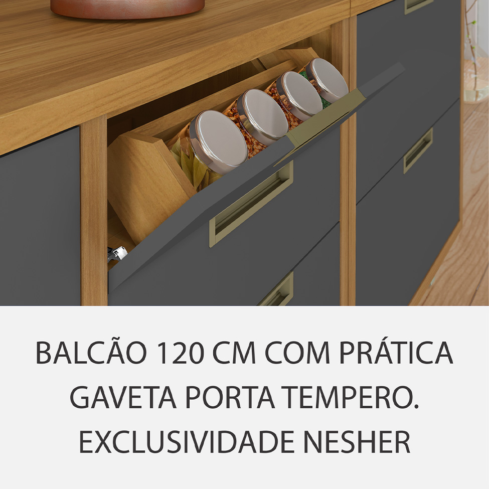 Cozinha Compacta Imperatriz 7 Portas 8 Gavetas Freijó e Grafite