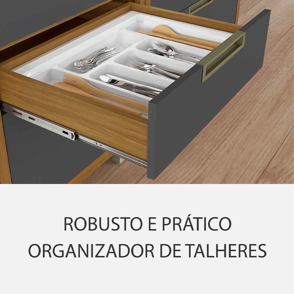 Cozinha Compacta Imperatriz 7 Portas 8 Gavetas Freijó e Grafite