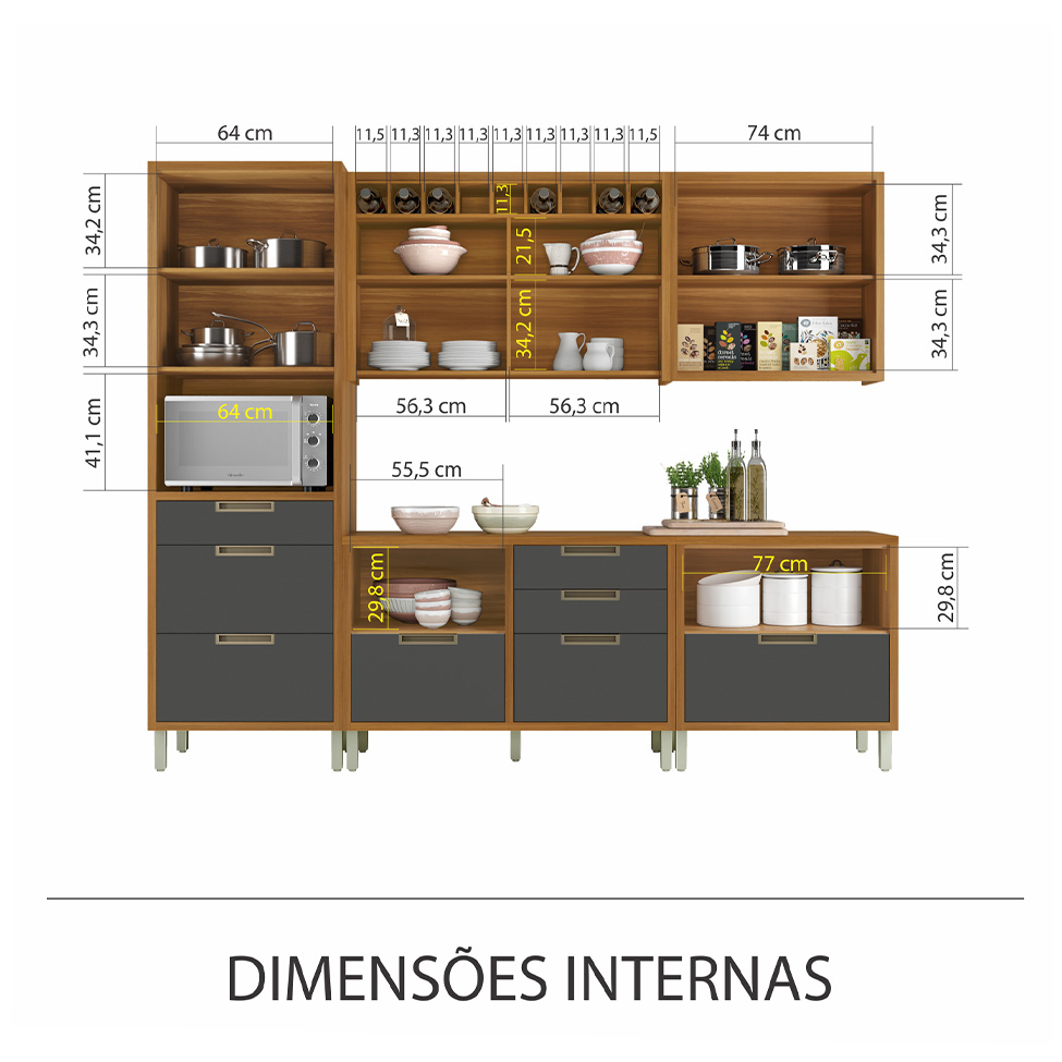 Cozinha Compacta Imperatriz 7 Portas 8 Gavetas Freijó e Grafite