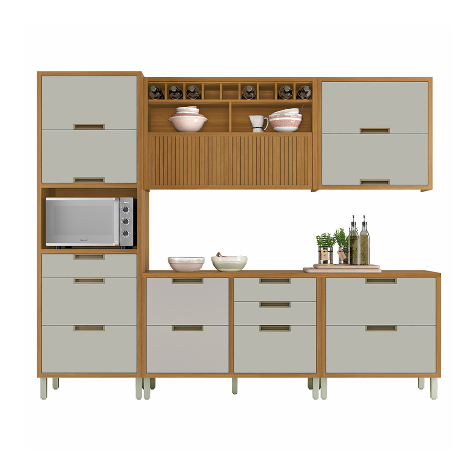 Cozinha Compacta Imperatriz 7 Portas 8 Gavetas Freijó e Off White