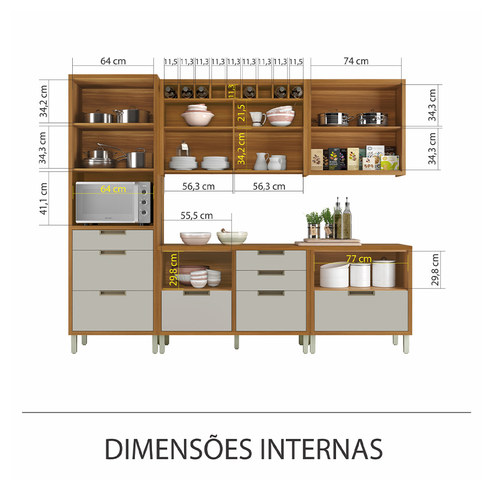 Cozinha Compacta Imperatriz 7 Portas 8 Gavetas Freijó e Off White