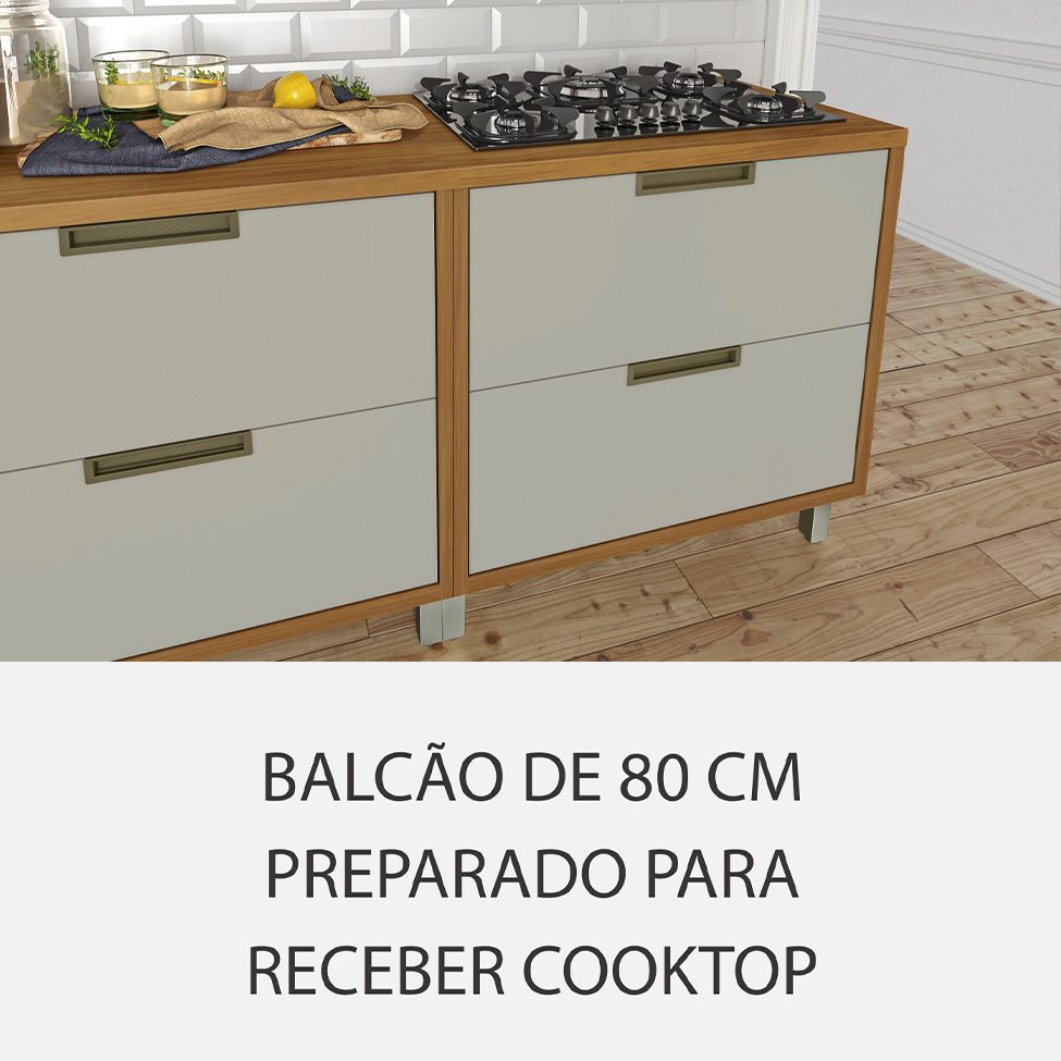 Cozinha Compacta Imperatriz 7 Portas 8 Gavetas Freijó e Off White