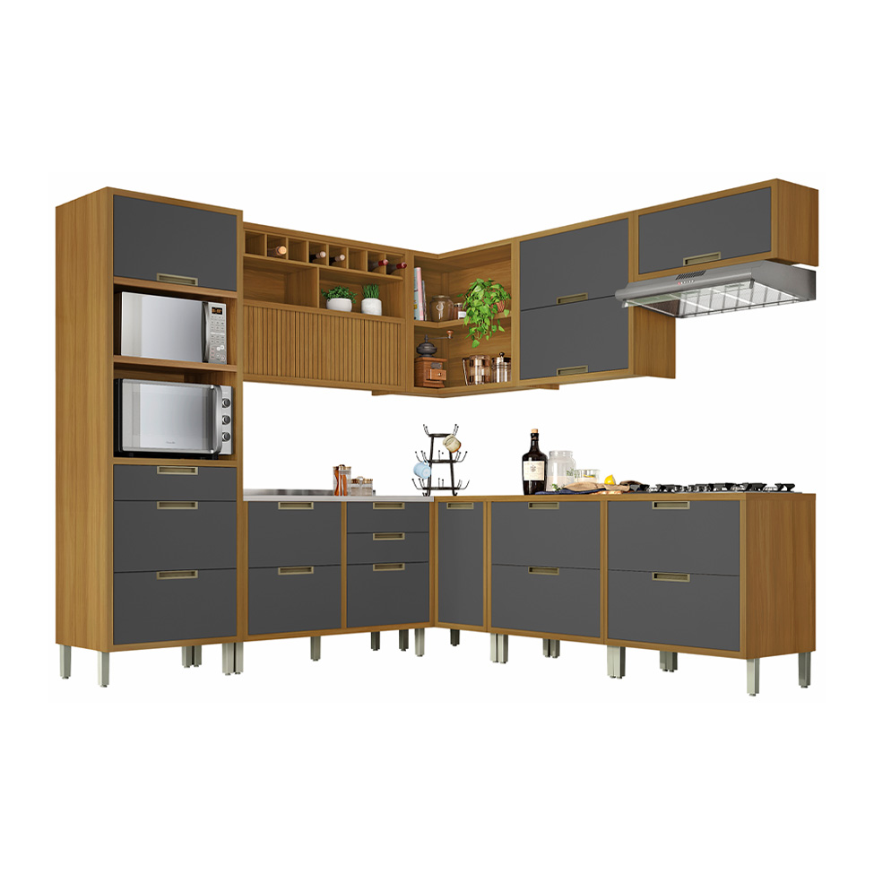 Cozinha Compacta Imperatriz 9 Portas 9 Gavetas Freijó e Grafite