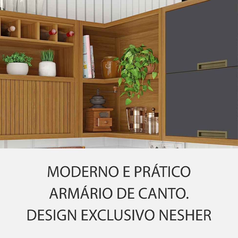 Cozinha Compacta Imperatriz 9 Portas 9 Gavetas Freijó e Grafite