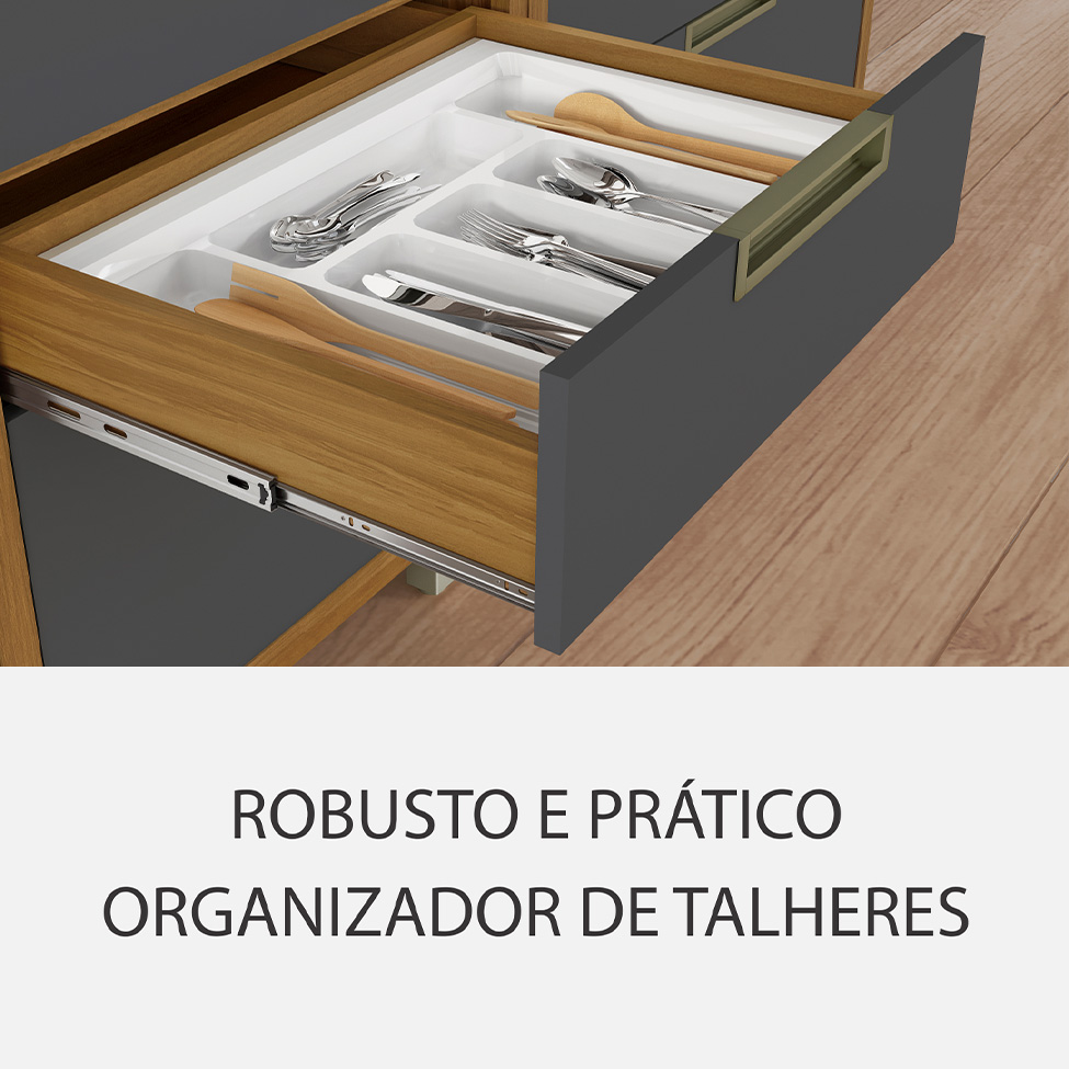 Cozinha Compacta Imperatriz 9 Portas 9 Gavetas Freijó e Grafite