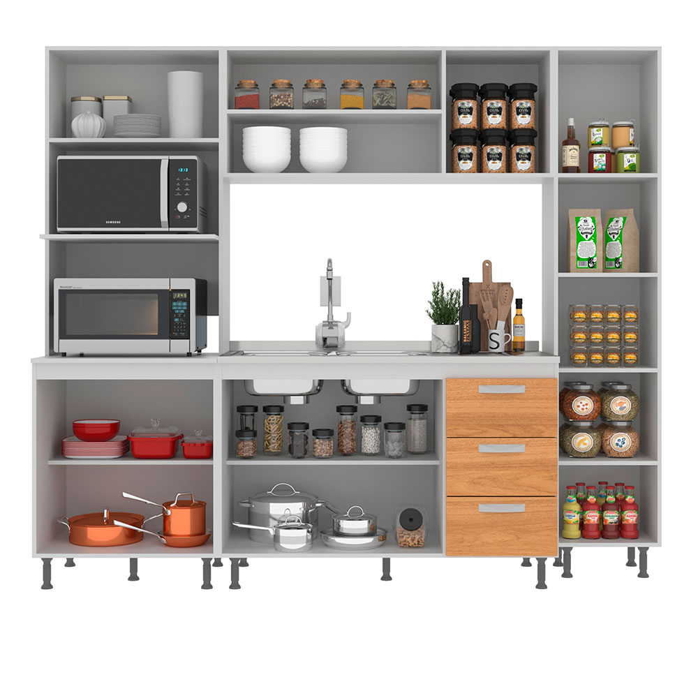 Cozinha Compacta Ipanema 10 Portas 3 Gavetas Branca e Cinamomo