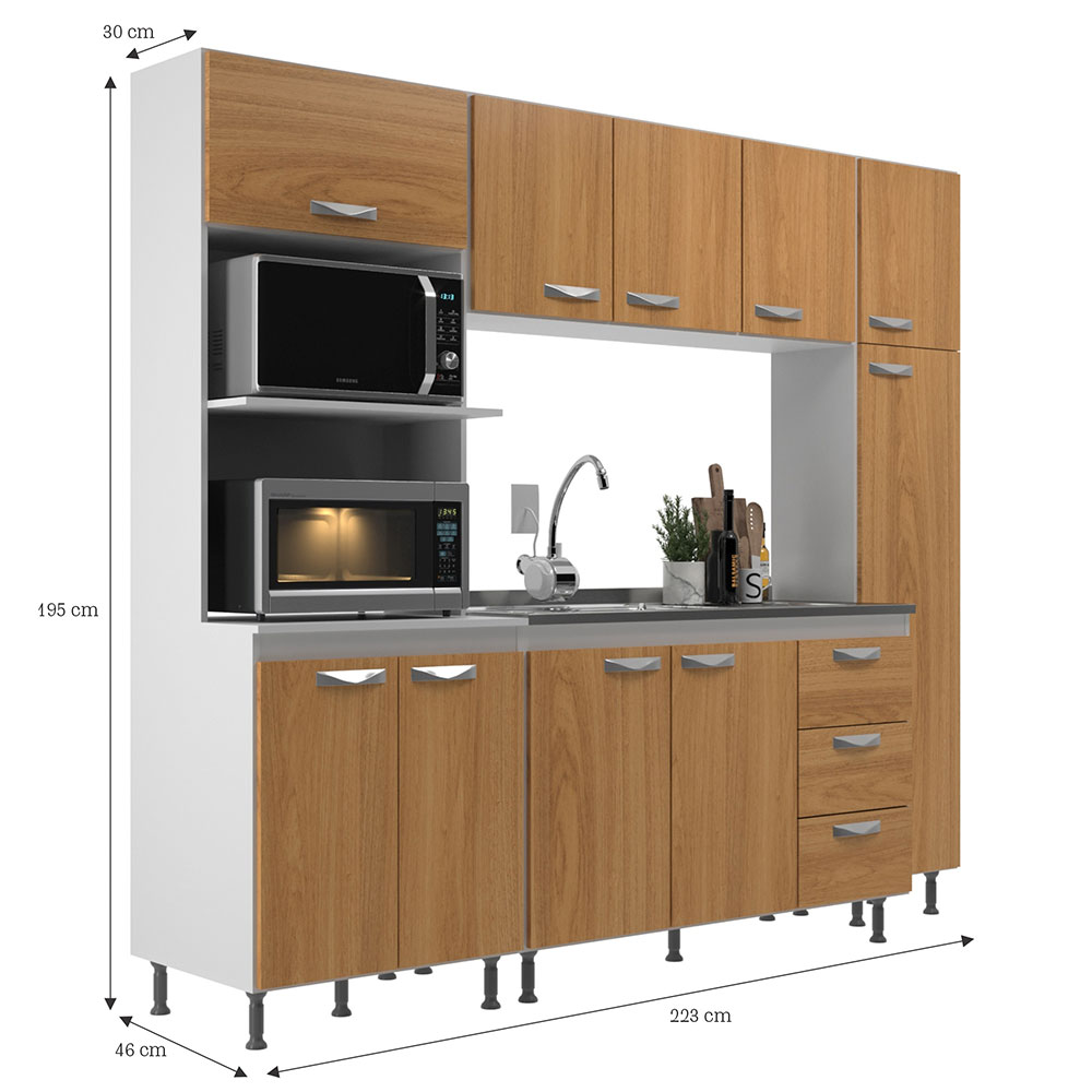 Cozinha Compacta Ipanema 10 Portas 3 Gavetas Branca e Cinamomo