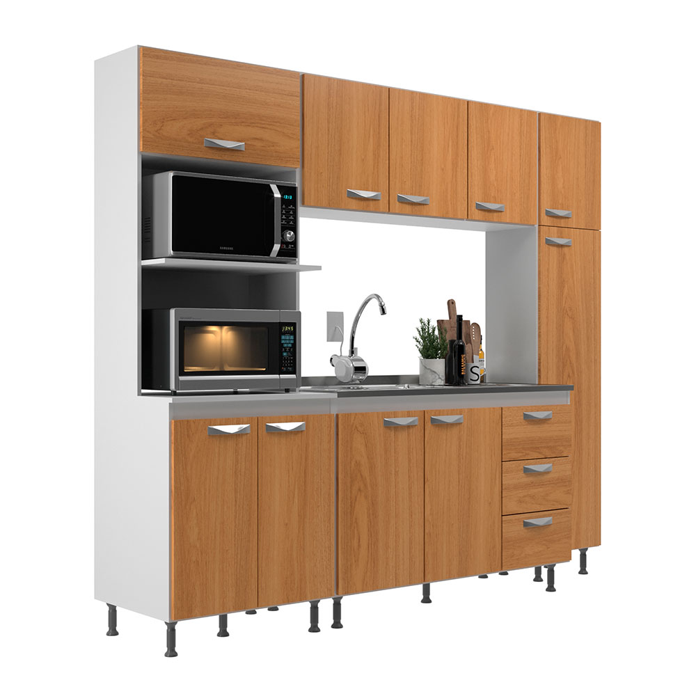 Cozinha Compacta Ipanema 10 Portas 3 Gavetas Branca e Cinamomo