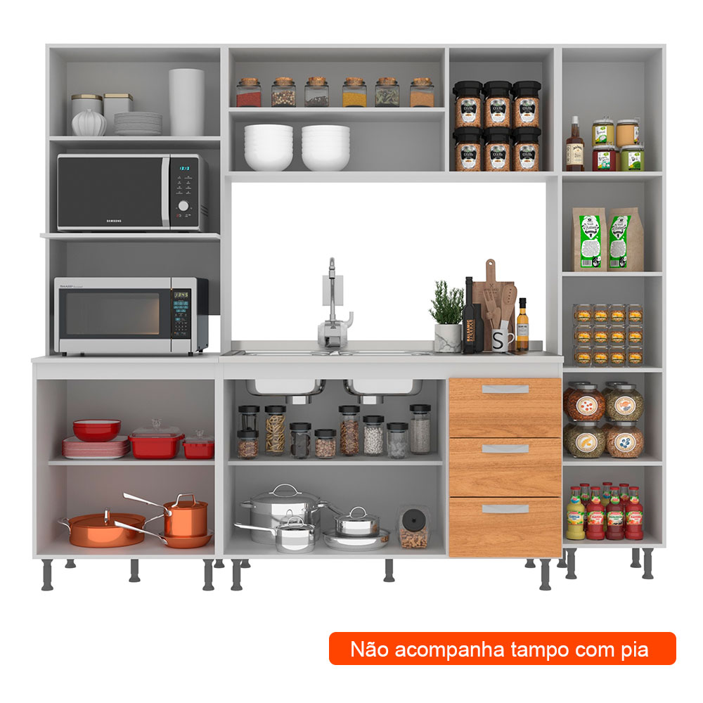 Cozinha Compacta Ipanema 10 Portas 3 Gavetas Branca e Cinamomo