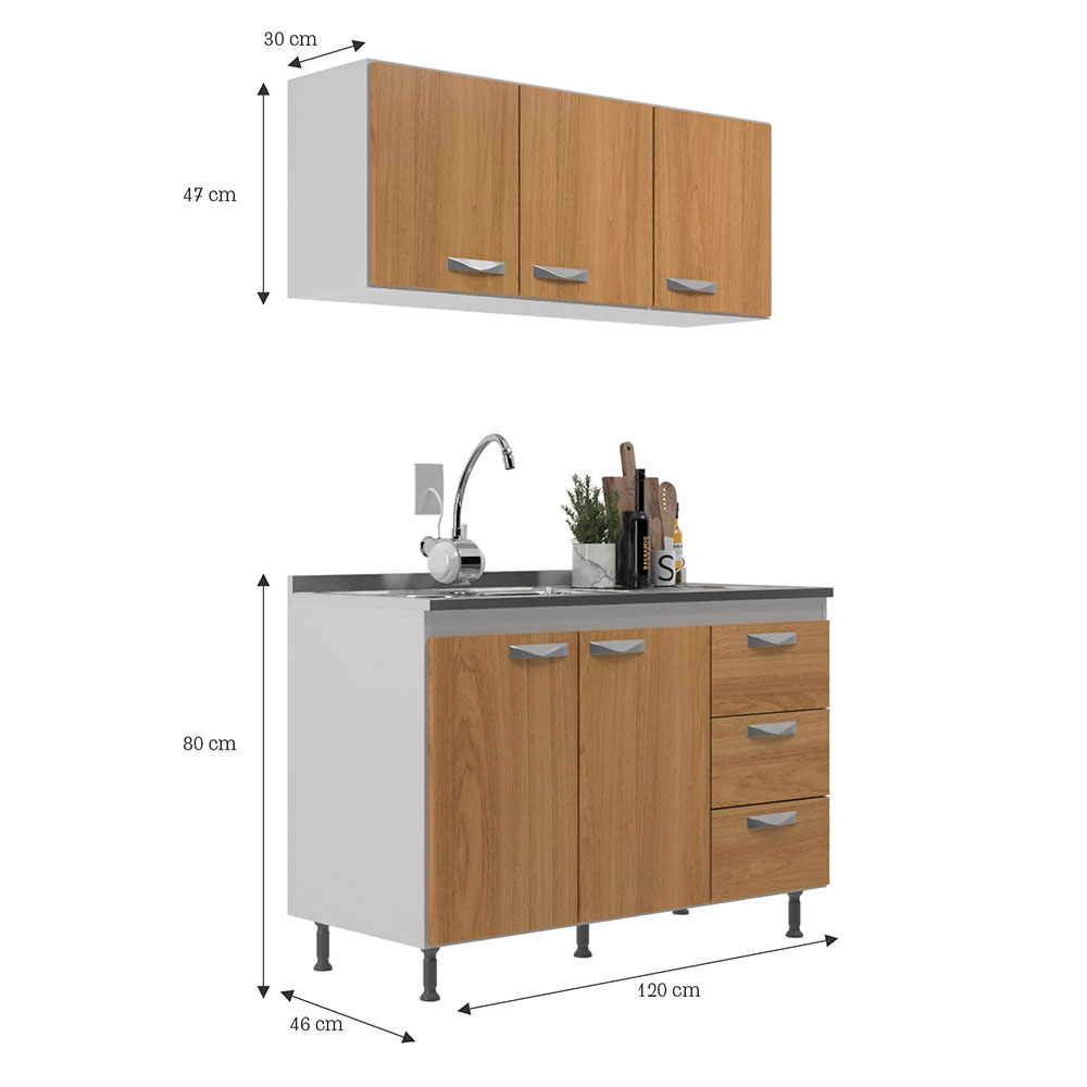 Cozinha Compacta Ipanema 5 Portas 3 Gavetas Branca e Cinamomo