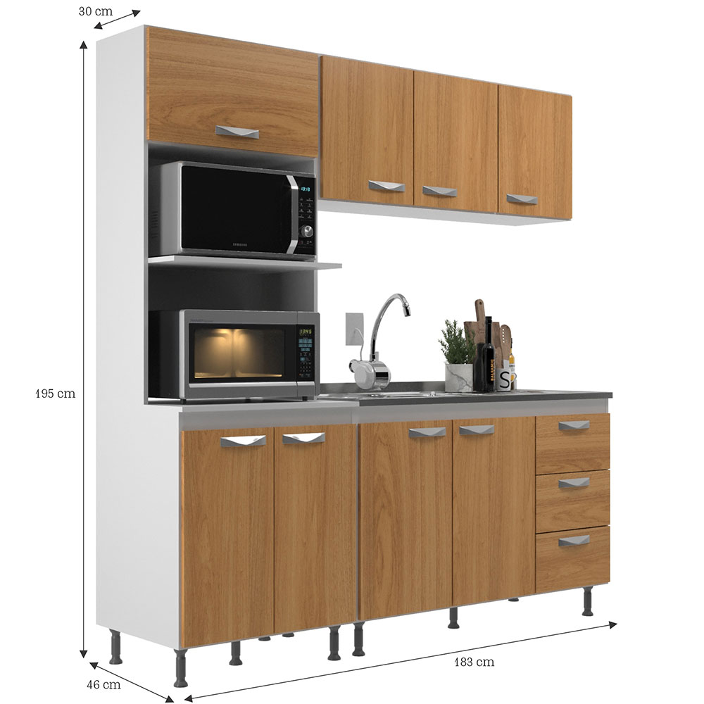 Cozinha Compacta Ipanema 8 Portas 3 Gavetas Branca e Cinamomo