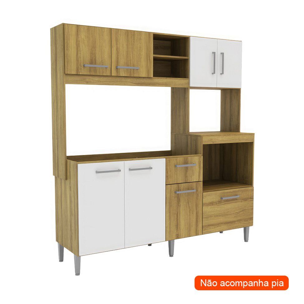 Cozinha Compacta Jasmin 8 Portas 1 Gaveta Dakar e Branco