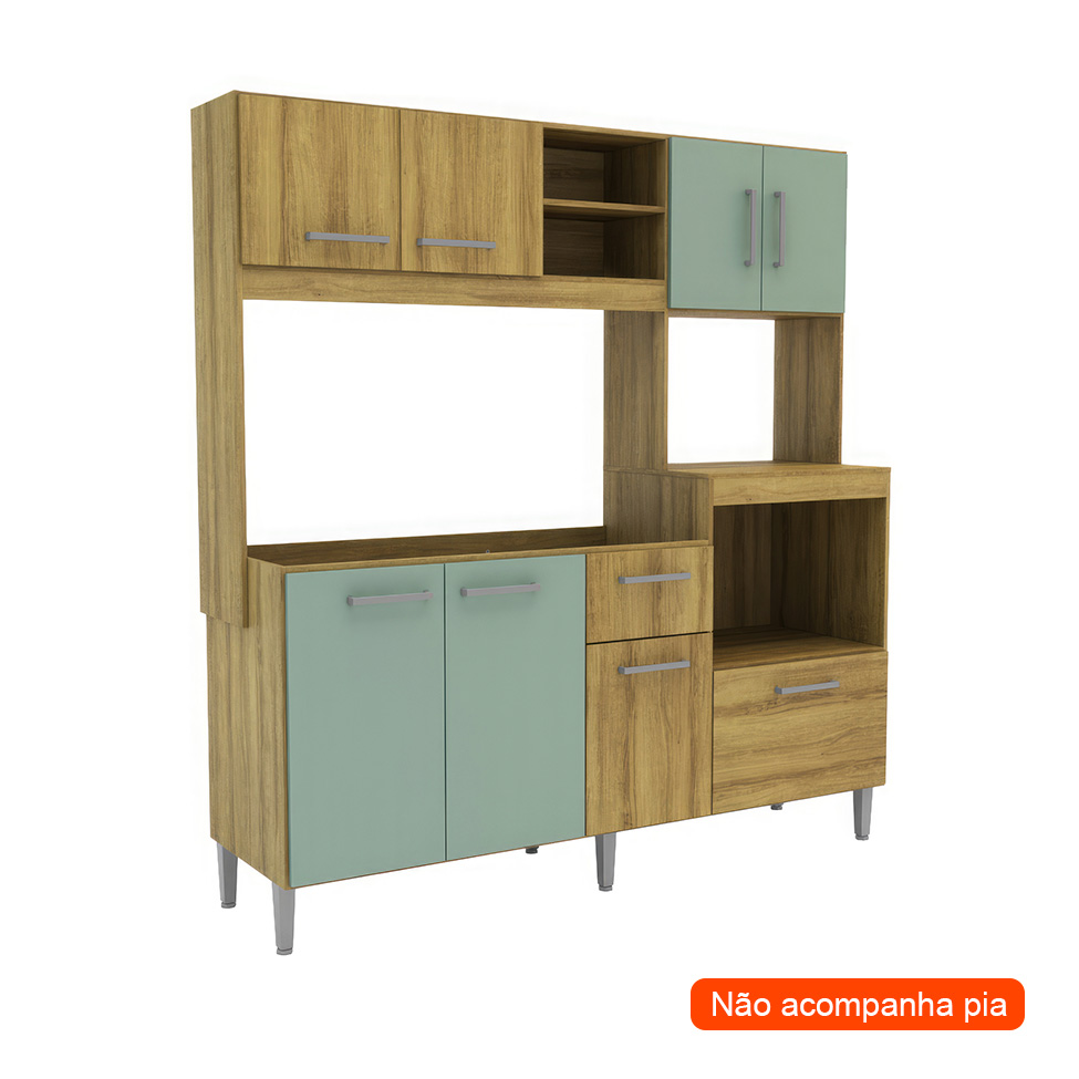 Cozinha Compacta Jasmin 8 Portas 1 Gaveta Dakar e Verde