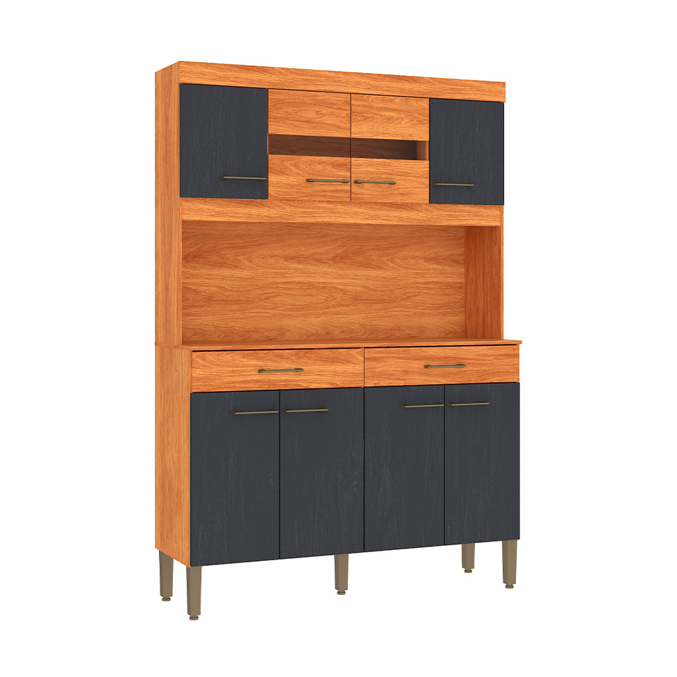 Cozinha Compacta Laura 8 Portas 2 Gavetas Cinamomo e Grafite