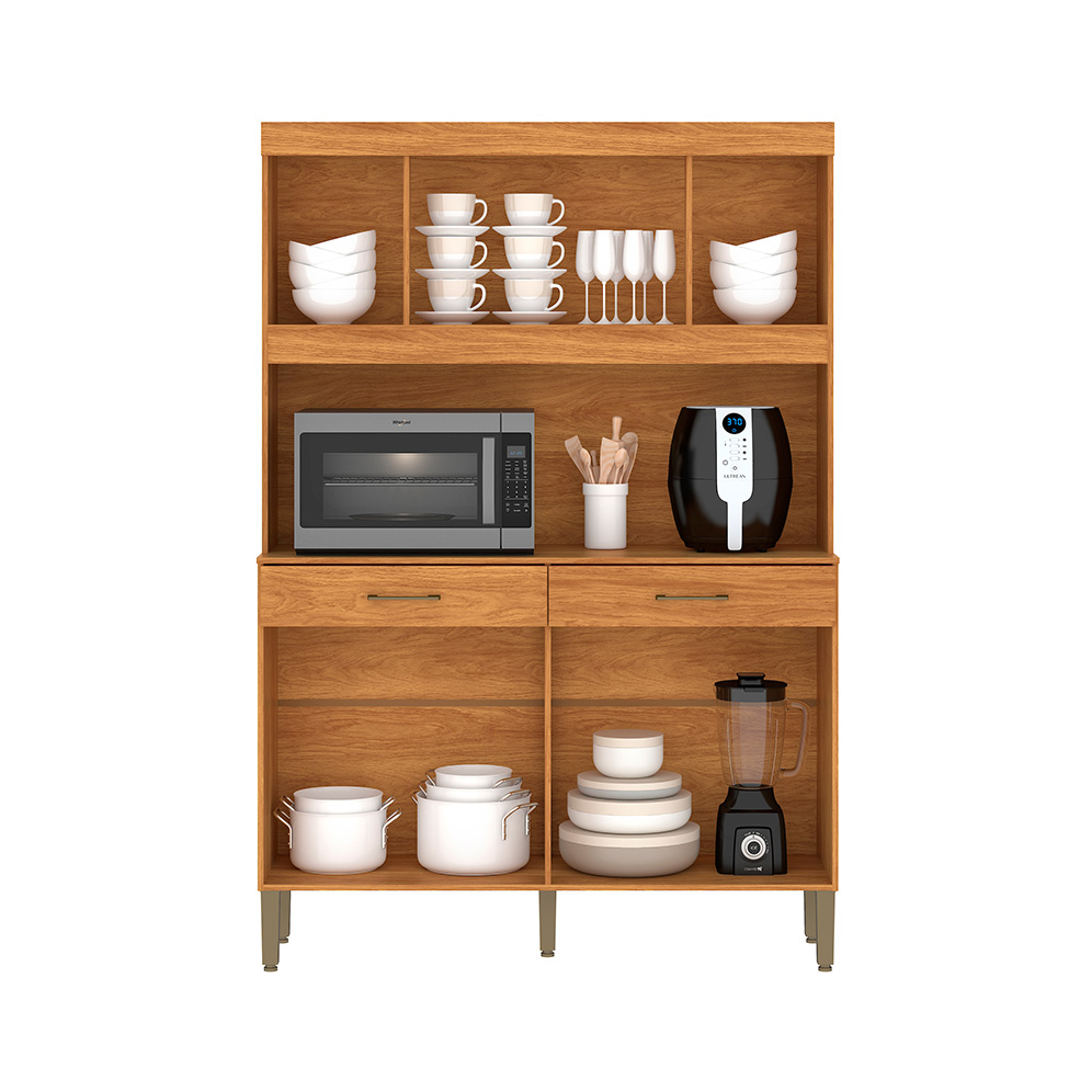 Cozinha Compacta Laura 8 Portas 2 Gavetas Cinamomo e Grafite