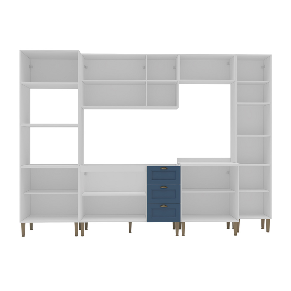 Cozinha Compacta Lavanda 13 Portas 3 Gavetas Azul e Branco