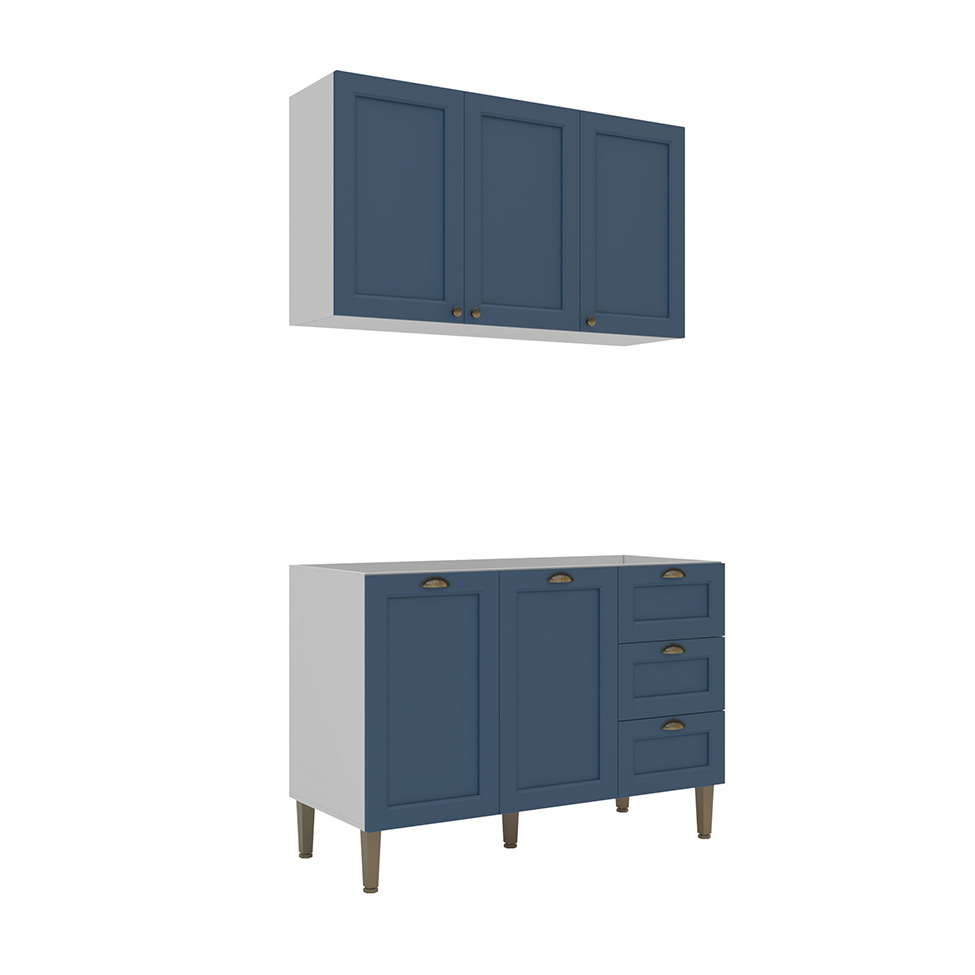 Cozinha Compacta Lavanda 5 Portas 3 Gavetas Azul e Branco