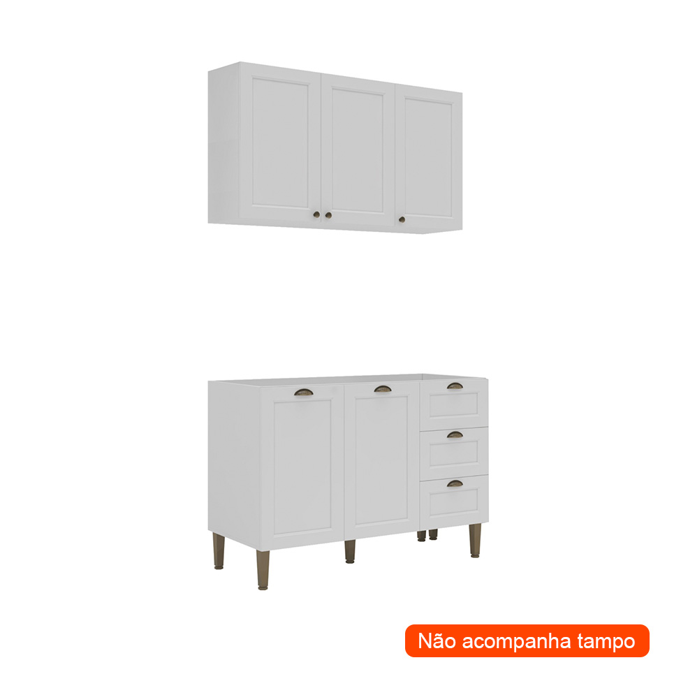 Cozinha Compacta Lavanda 5 Portas 3 Gavetas Branca
