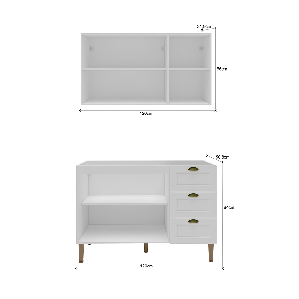 Cozinha Compacta Lavanda 5 Portas 3 Gavetas Branca